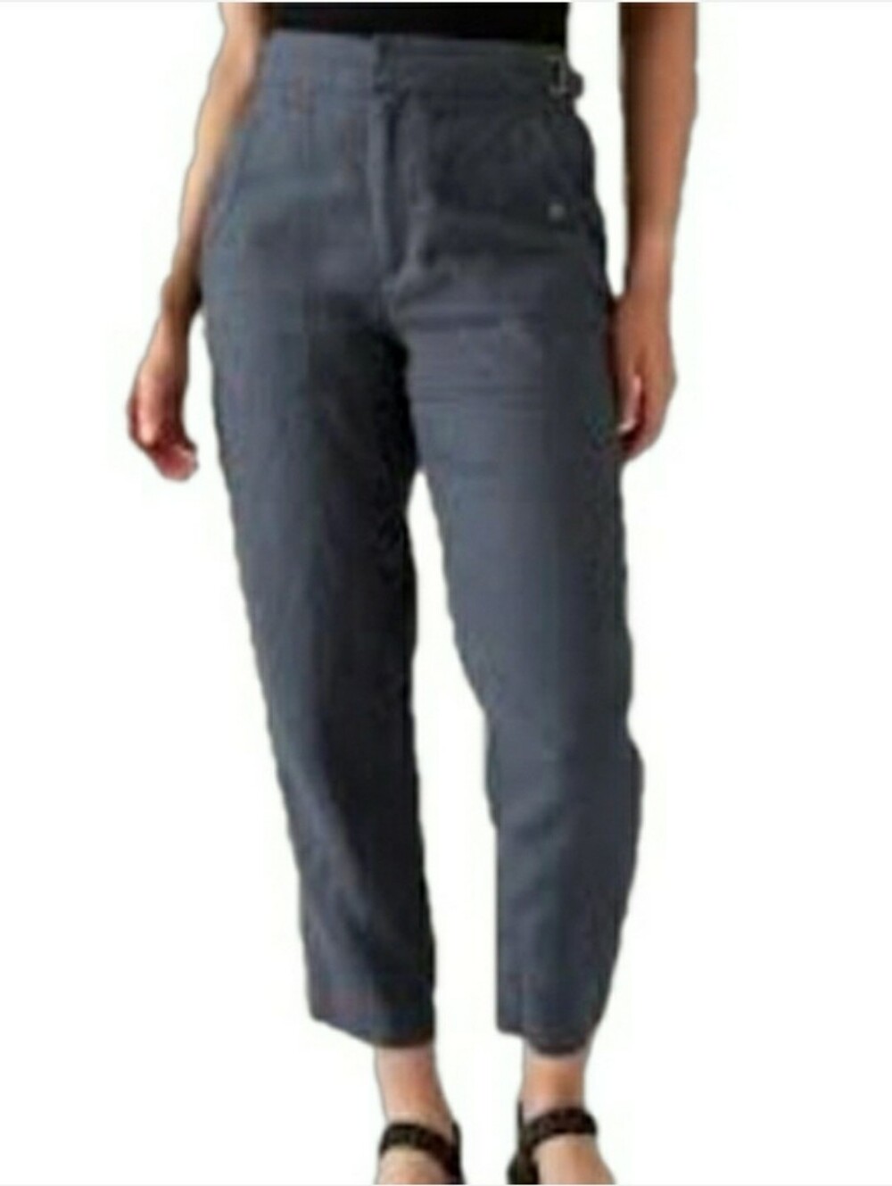 Athleta Voyager 100% Linen Ankle Pants Navy Blue Utility Cargo Women's Size 12